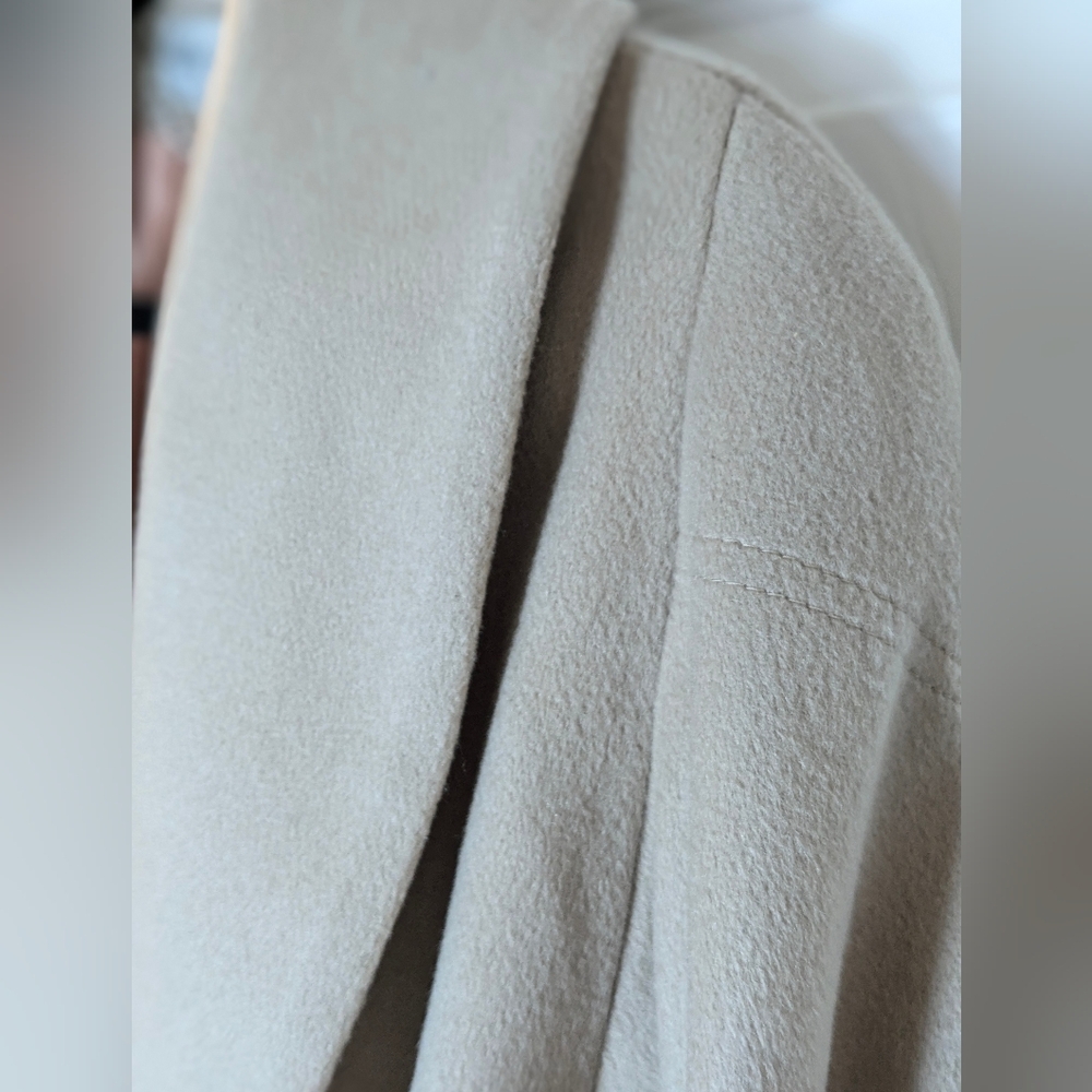 Vintage Wool Ashley Scott Wool Cream Camel Belt Coat Embroidery Detail Warm Sz L